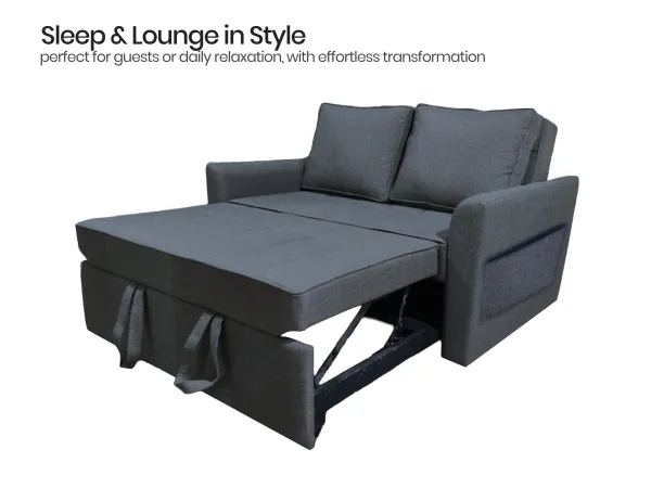 Zenith 2 Seater Sofa Cum Bed in Denim Blue